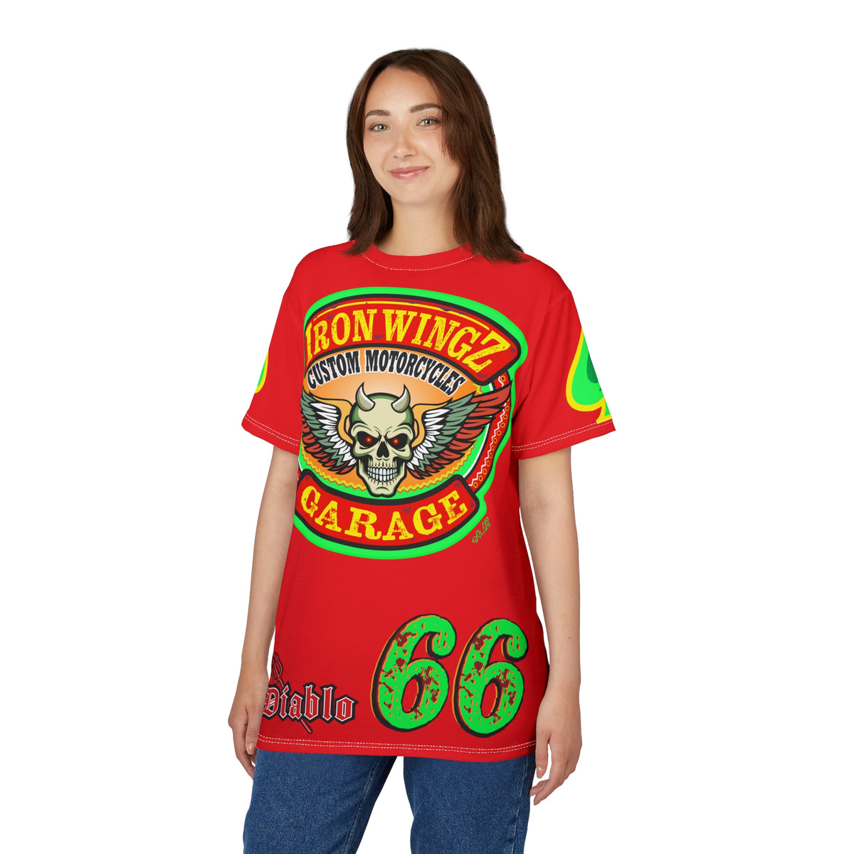 Iron Wingz Custom Motorcycle Skull Super Tee - Badazz Harley Riding HiViz Tee