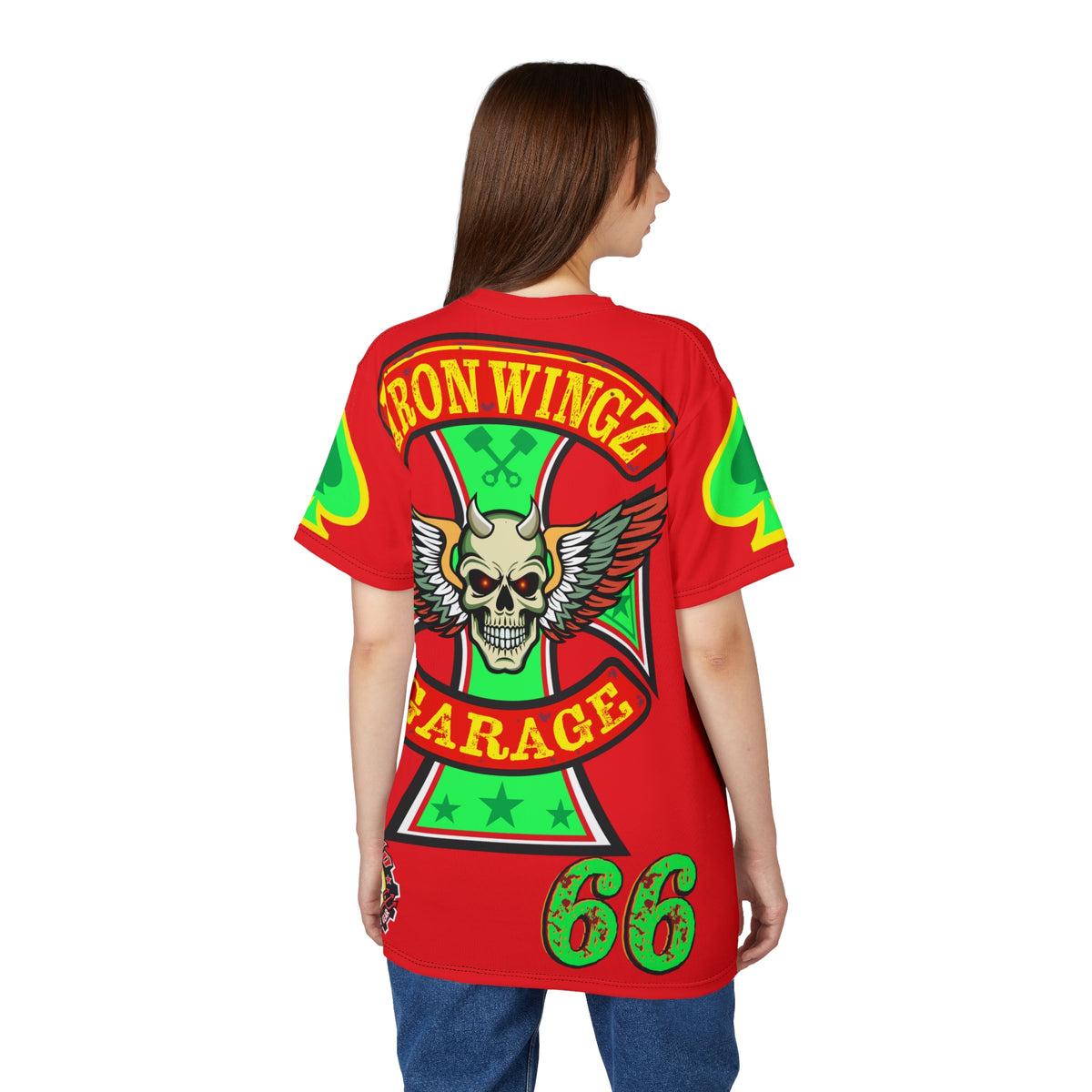Iron Wingz Custom Motorcycle Skull Super Tee - Badazz Harley Riding HiViz Tee