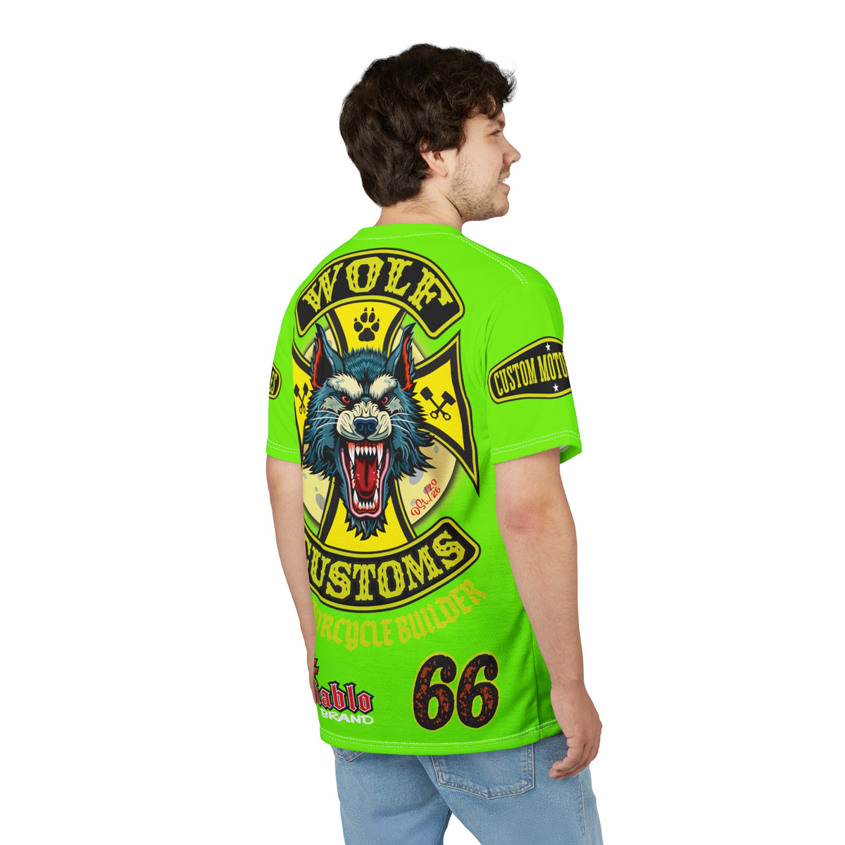Very Special MWT Wolf Customs 66  Lumina HiViZ Super Riding Tee — Retro Motorcycle Club Shirt, The Best Biker Riding Tee EVER !!!