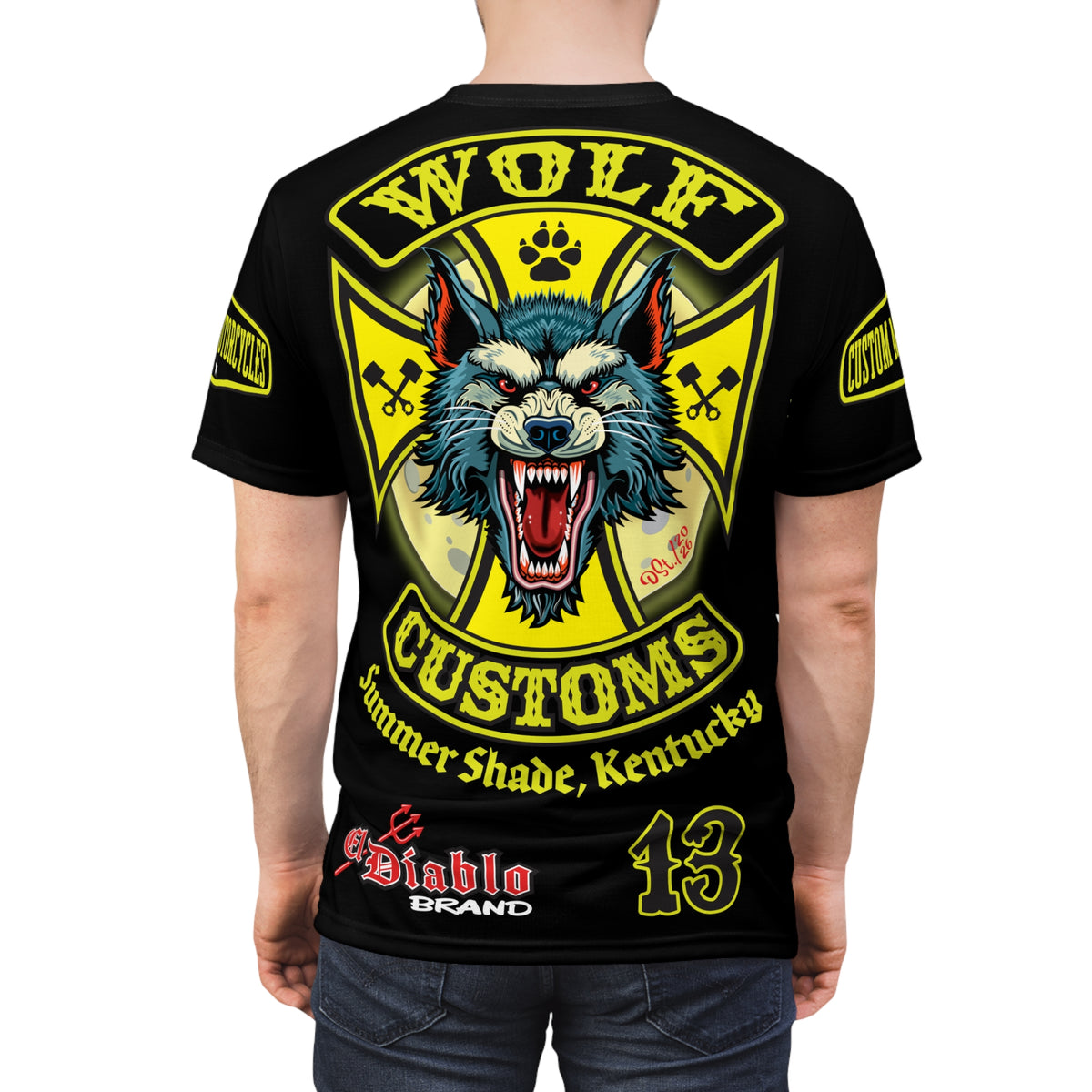 SRT MWT Wolf Customs 13 Black Beauty Graphics -- Super Riding Tee — Retro Motorcycle Club Shirt, The Best Biker Riding Tee EVER !!!