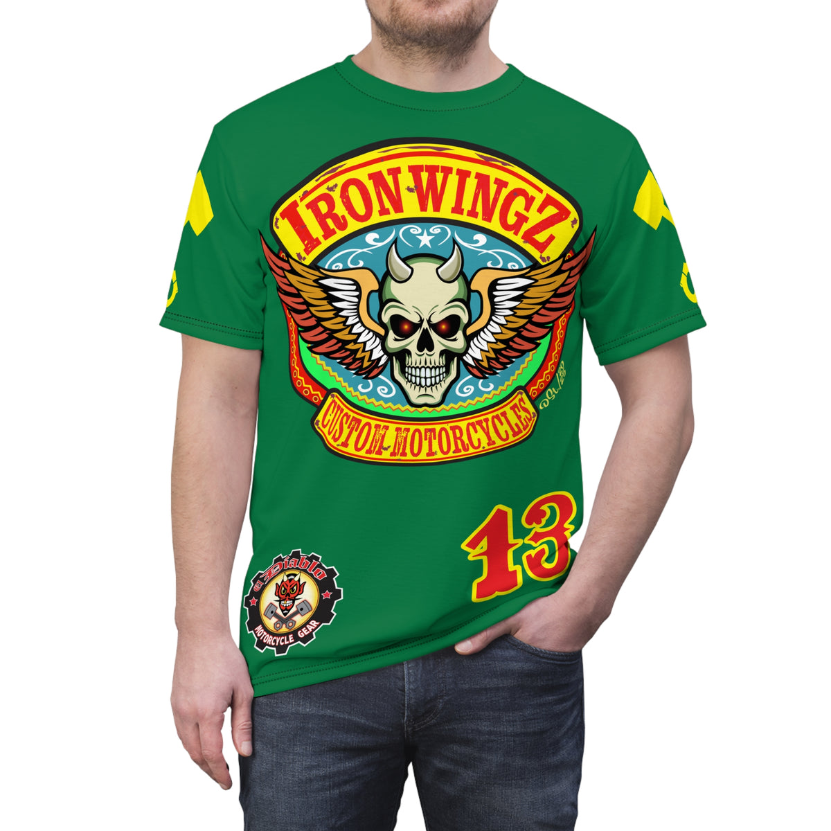 Iron WingZ Customs HIviz Graphic Super Tee, Edgy Streetwear, Customized Apparel, Gift for Bikers