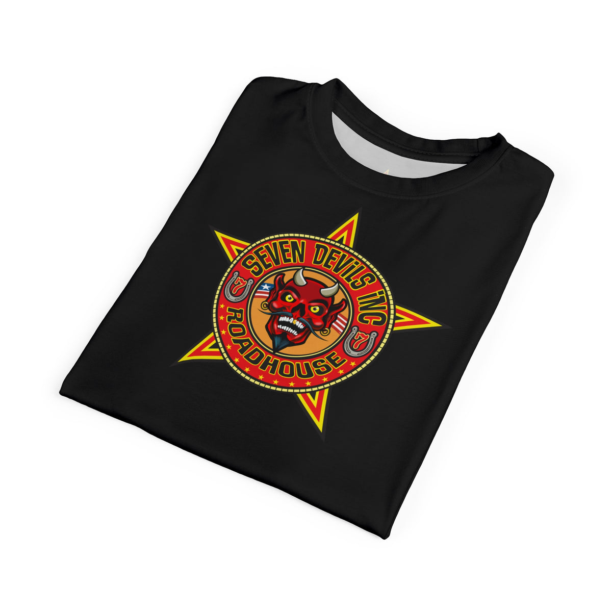 SRT Seven Devils Road House Custom Biker Riding Super Tee - Retro Devil Western Style Graphic Style