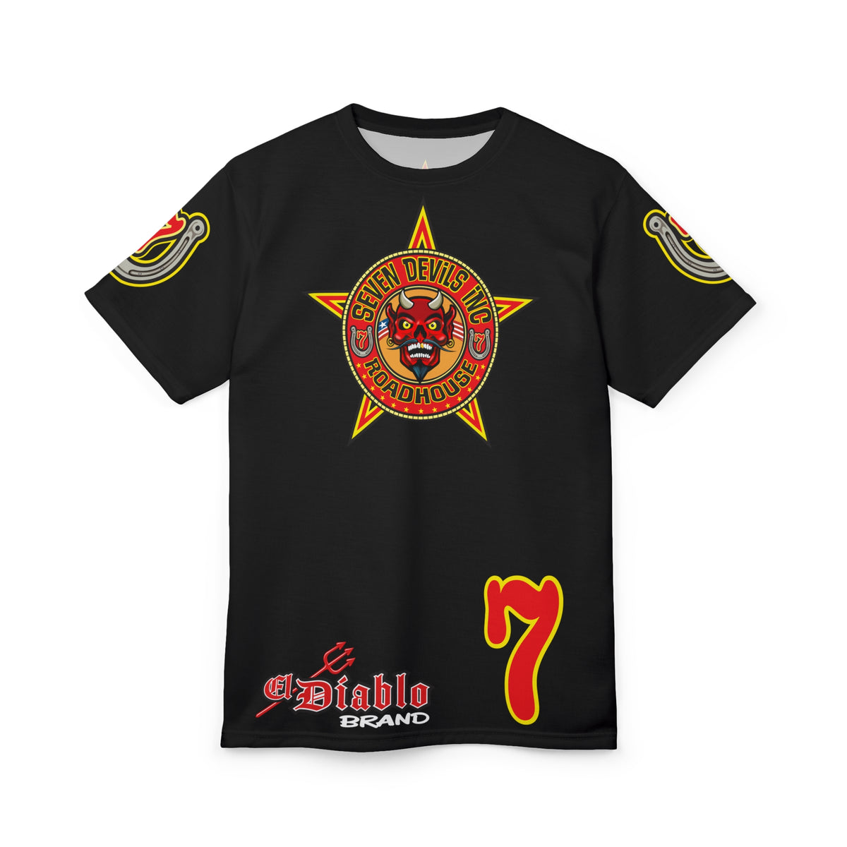 SRT Seven Devils RoadHouse Custom Super Riding Tee - Retro Devil Style Graphic Style
