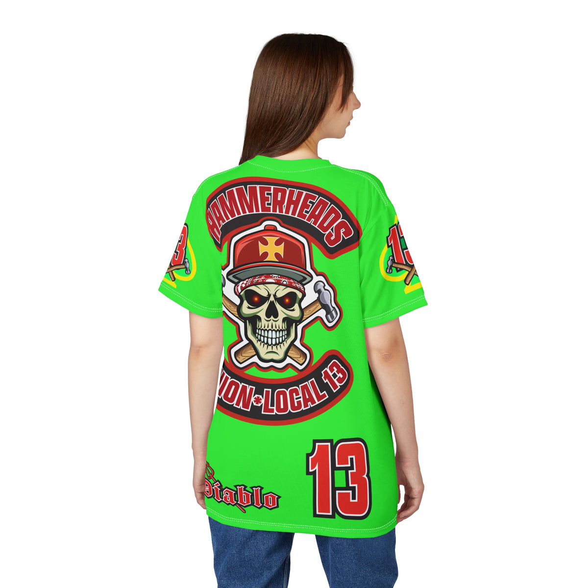 Very Special Hammerheads Union Local 13 - GIANT GRAPHICS !!!!!! - Custom HiViz Motorcycle Riding Tee Shirt _ Super Comfort and Fit