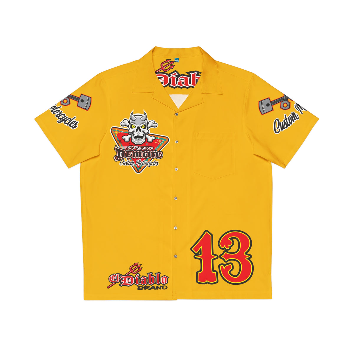 Big Bopper Speed Demon Custom Motorcycles Men's Hawaiian Shirt  - Super Nice Custom Riding Shirt for Big Men - Sizes to 5XL