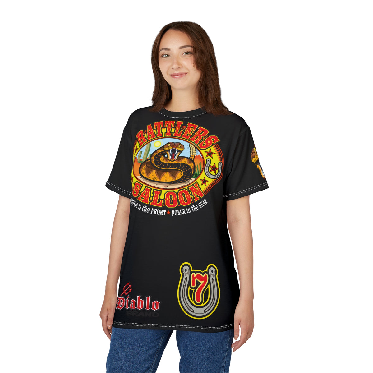 Rattlers Saloon  BADAZZ BLACK SUPER TEE — Vintage Biker 66 Graphic Shirt