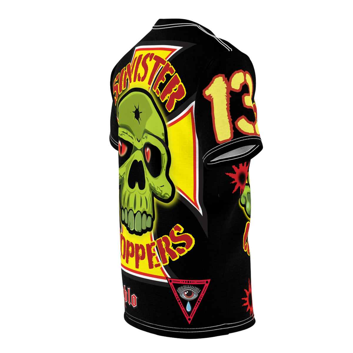 Sinister Choppers Special Edition WAR CUT - HiViZ Super Tee - Black Only - Bullet Hits - Stencil Cut Lettering - Hi colour Graphics - Evil Skulls