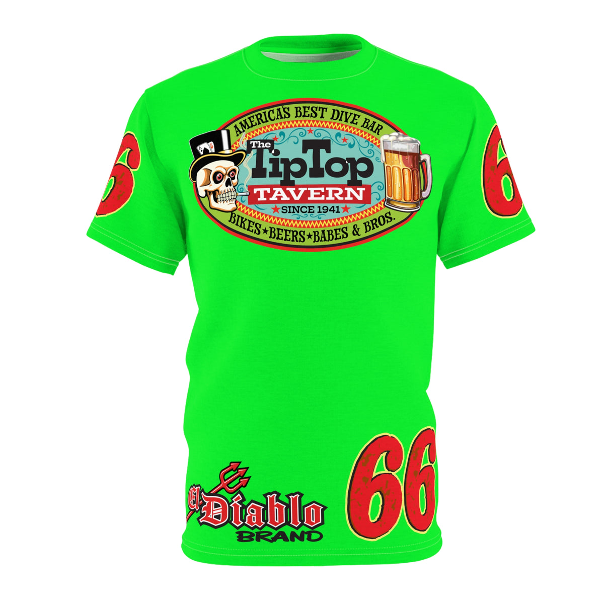 VERY SPECIAL Tip Top Tavern Dive Bar -HiViZ Lumina Green Super Riding Tee (*Limited Edition) - Florida's Best Dive Bar, Bikes Beers Babes & Bros. - Honouring Biker Bars
