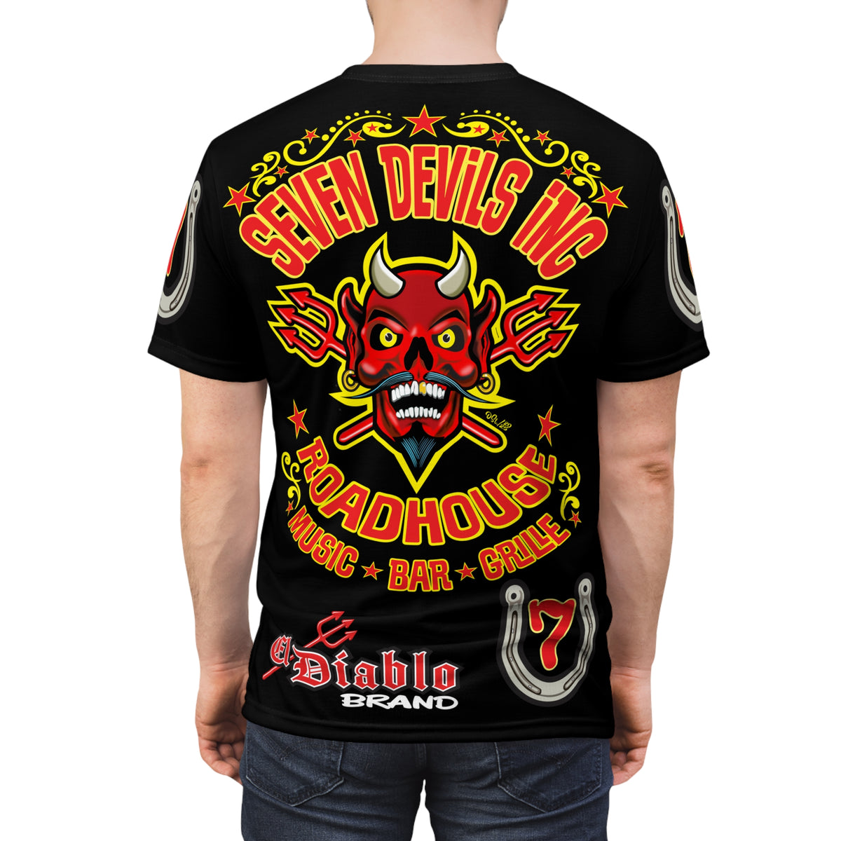 Seven Devils Road House (LIMITED EDITION) Custom Super Riding Tee - Retro Devil Style Graphic Style