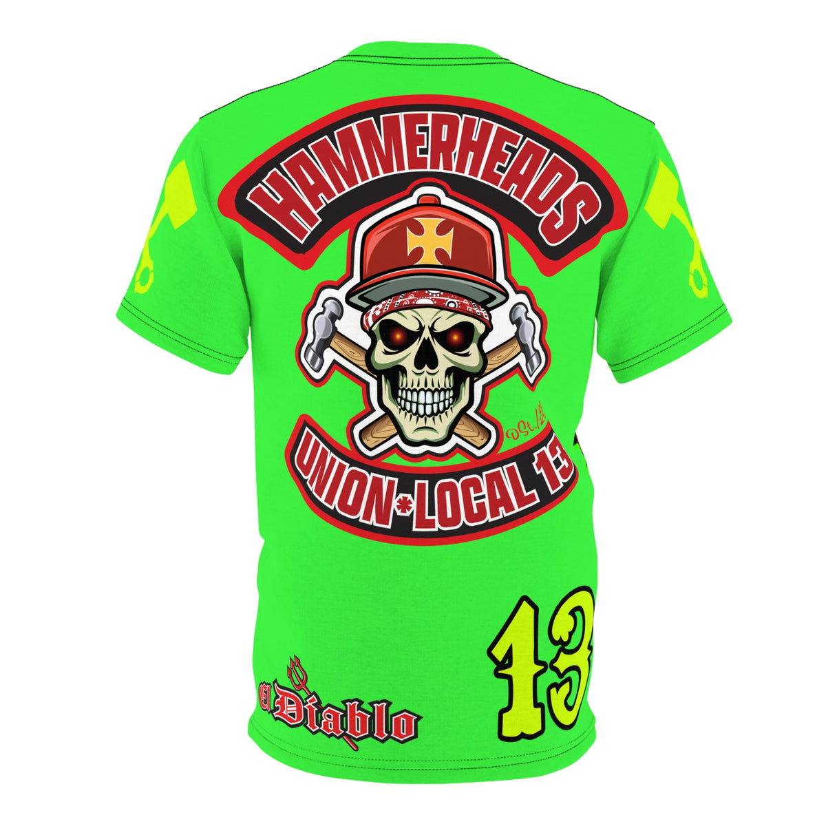 Very Special Hammerheads Union Local 13 - GIANT GRAPHICS !!!!!! SoCal 619 Special Edition - Custom HiViz Motorcycle Riding Tee Shirt _ Super Comfort and Fit