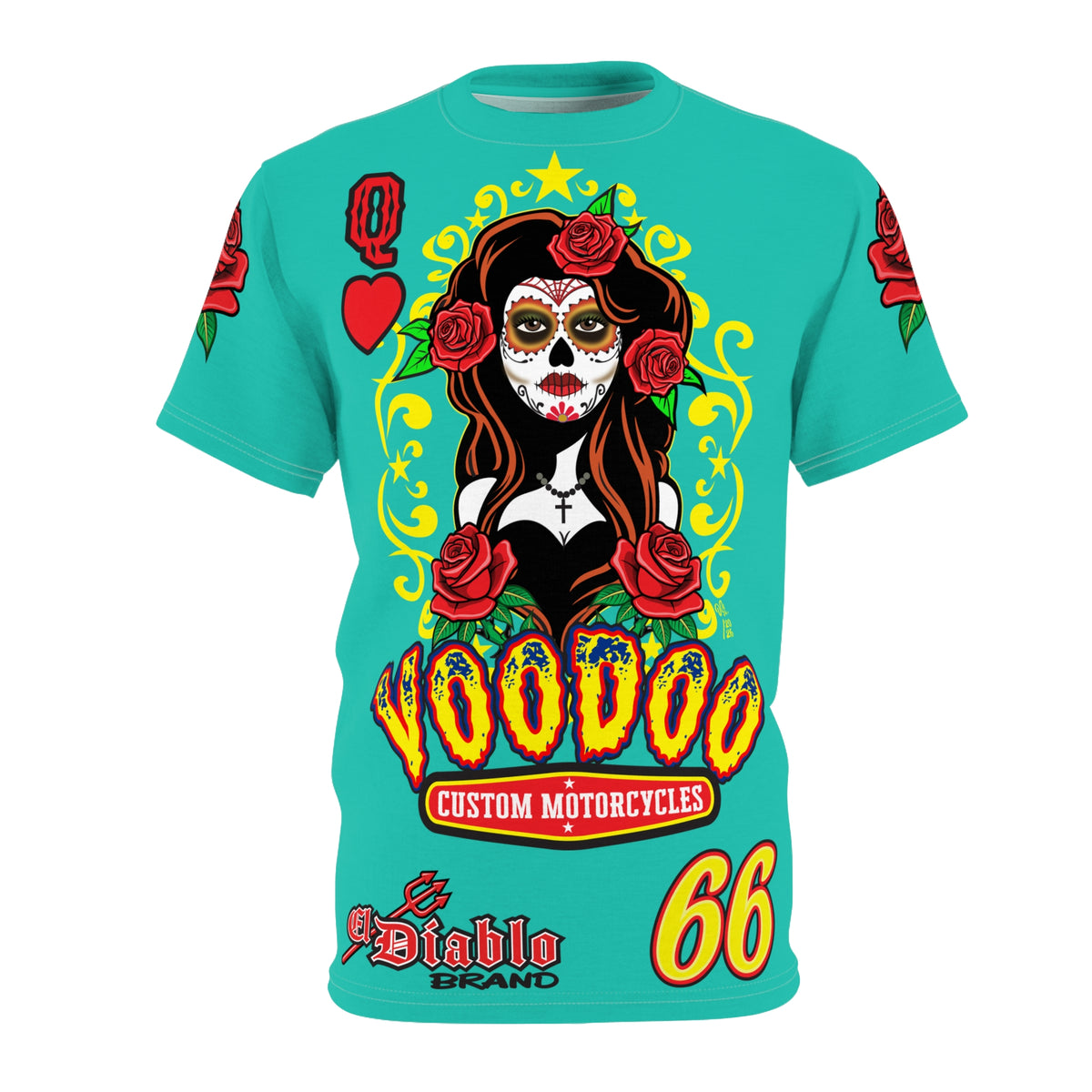 Copy of Voodoo Custom Motorcycles Tee — Queen of Hearts  Graphic Riding Super Tee