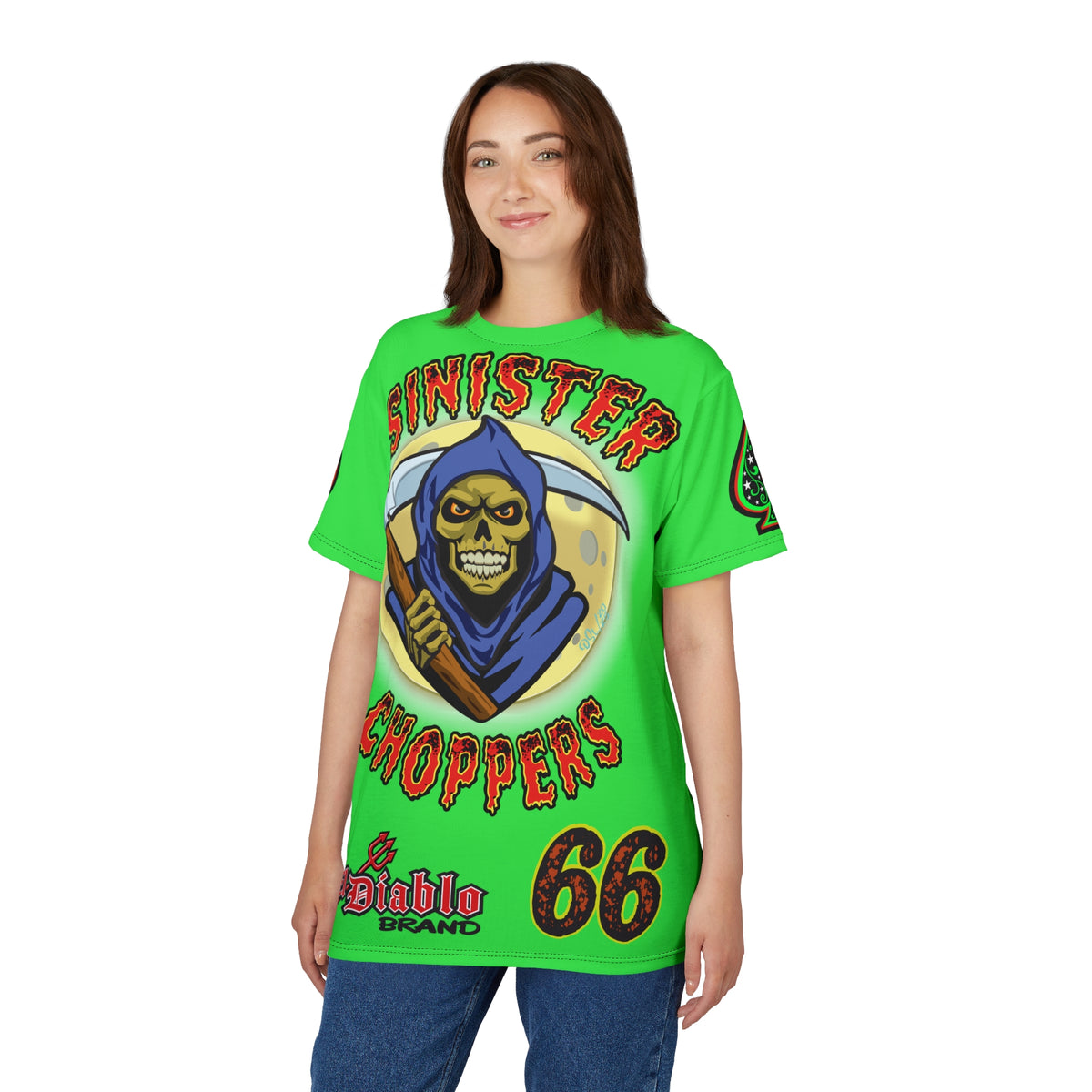 Very Special Sinister Choppers Reaper  HiViZ Super Tee - Gothic Graphic T-Shirt for Motorcycle Riders