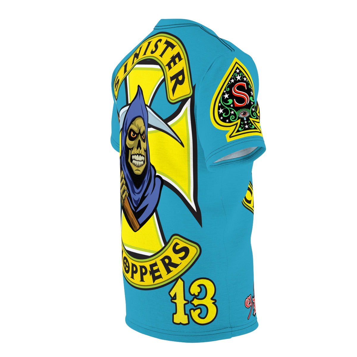 Sinister Choppers Customs - Electric Blue HiViZ Motorcycle Reaper Super Tee - High Performance Riding Wear