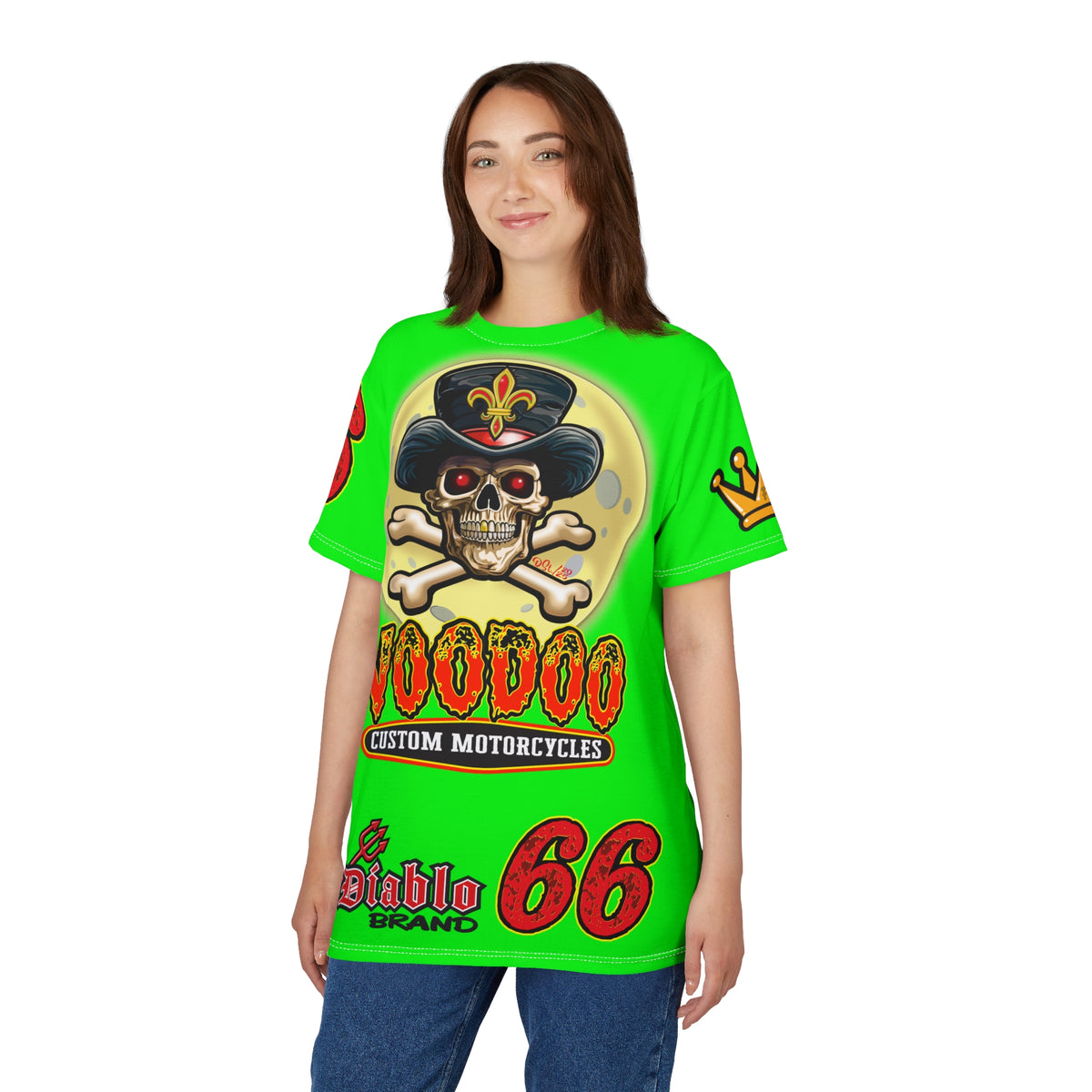 Very Special VooDoo Custom Motorcycles HiViZ  Route 66 Unisex Super Tee - High Performance Riding Gear