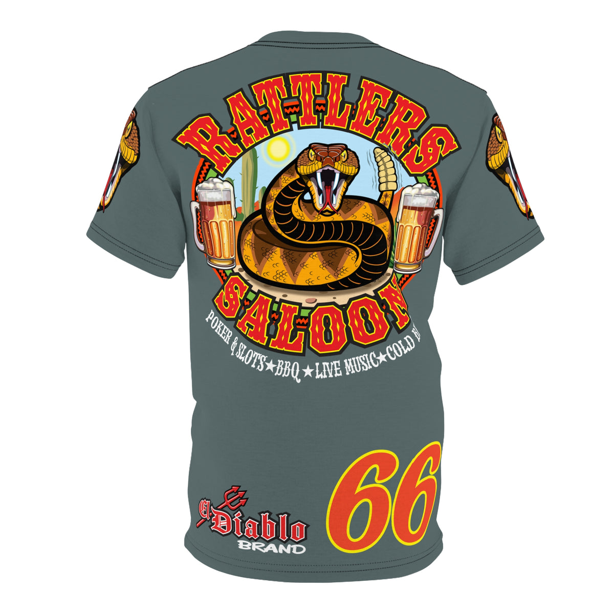 Rattlers Saloon  GREASY GREY SUPER TEE — Vintage Biker 66 Graphic Shirt