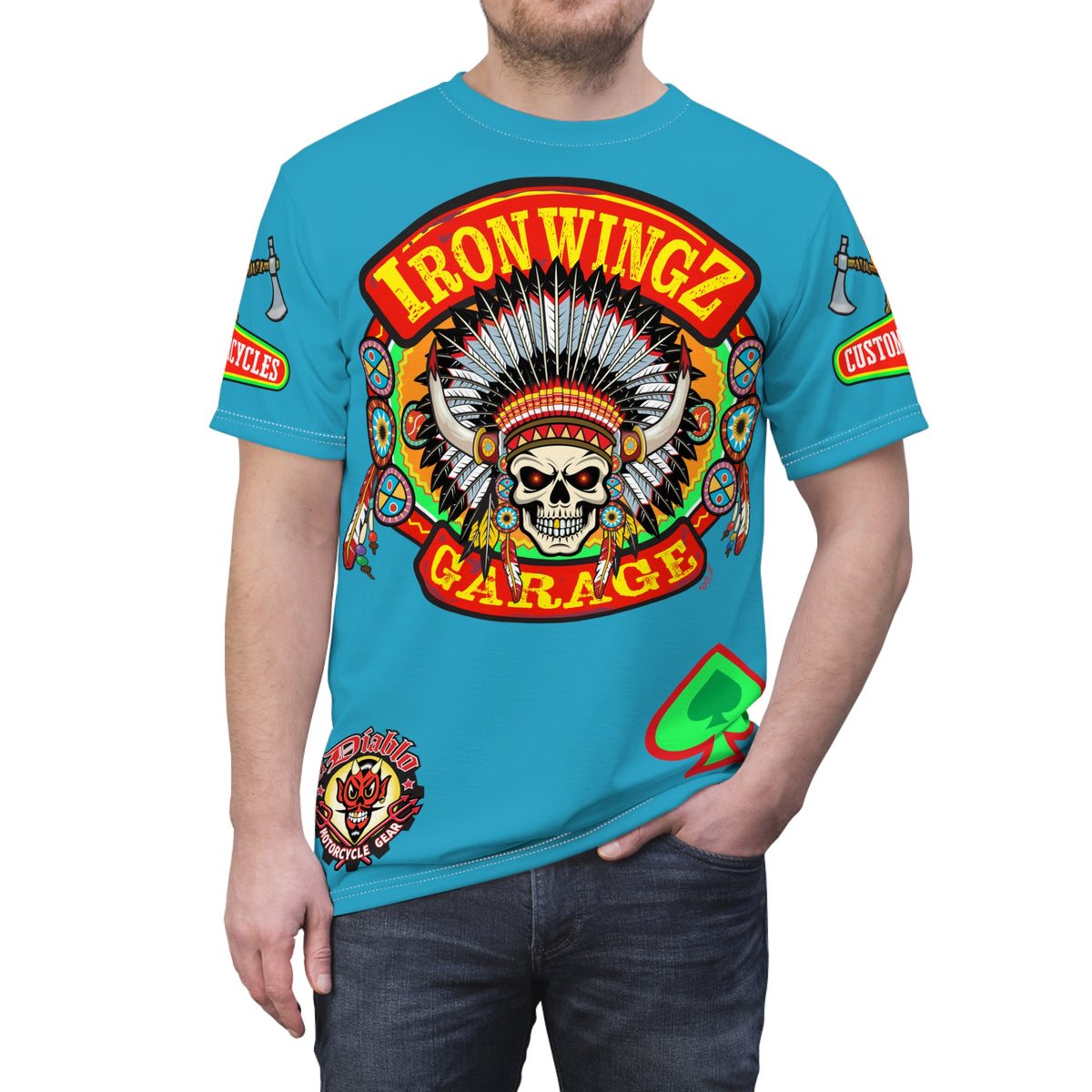 Iron WingZ Customs HiViz High Performance Electric Blue Motorcycle Riding Super Tee