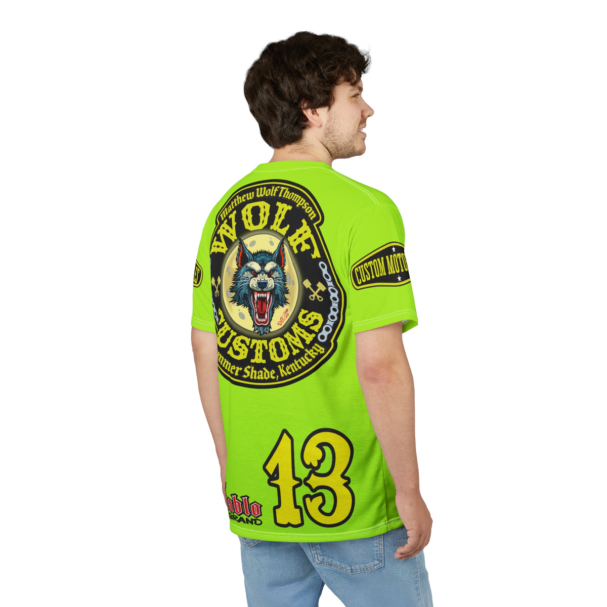 VERY SPECIAL MWT Wolf Customs Lumina Green XL HiViZ Graphics Super Tee —  The Best Biker Riding Tee EVER !!!