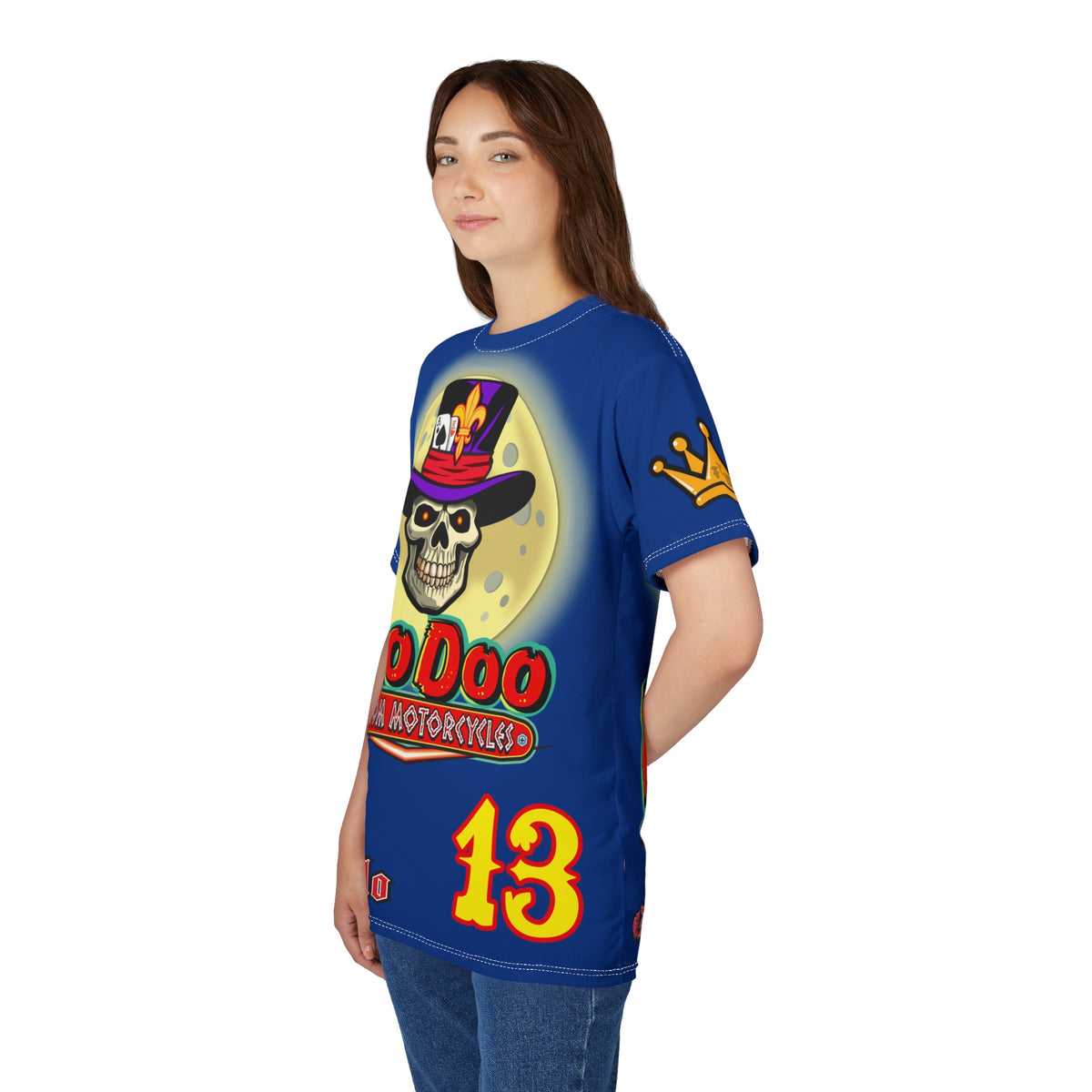 VooDoo Custom Motorcycles Midnight Blue HiViz Graphics Biker Tee