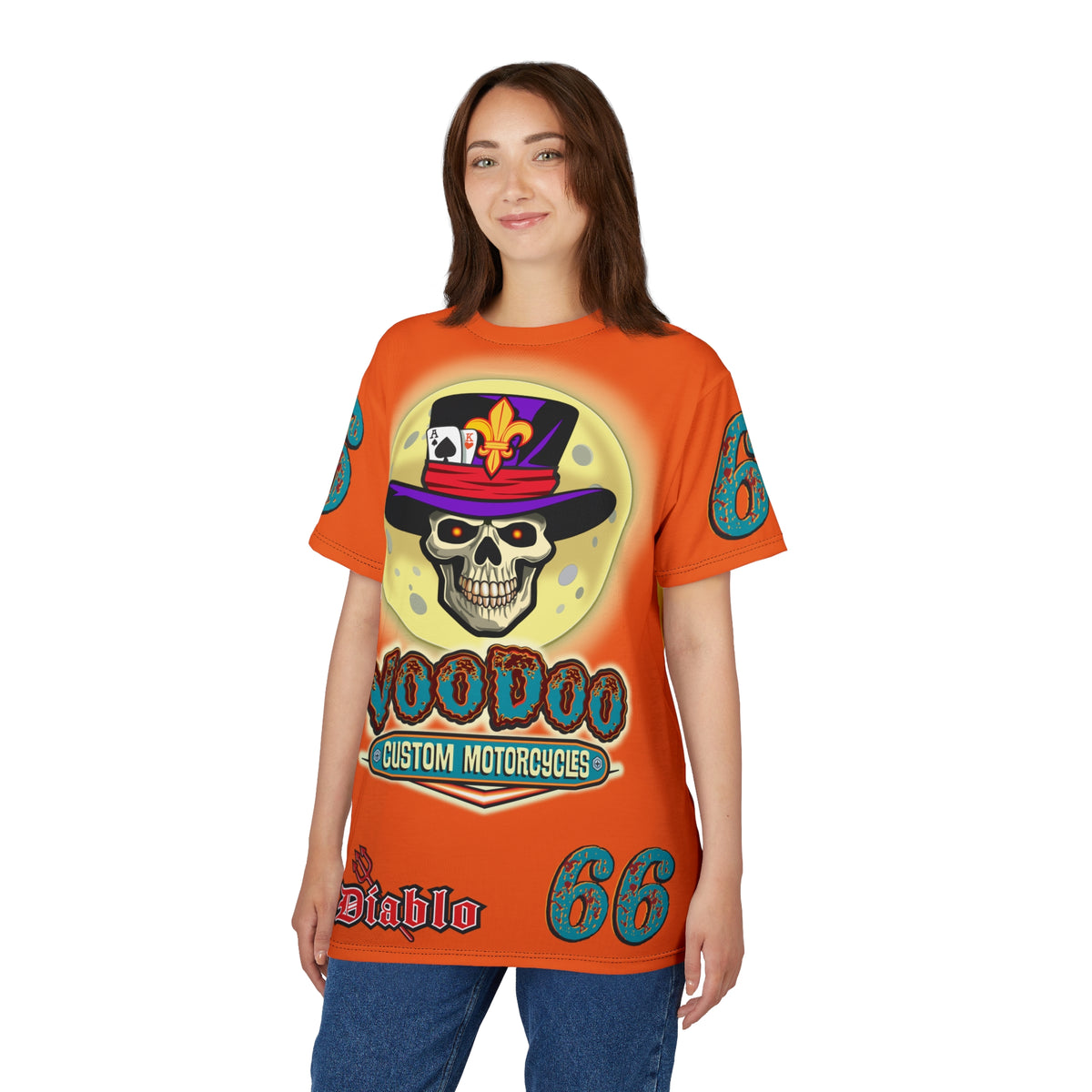 VooDoo Customs Tie Dye Orange Blast HiViz Graphic Tee – Unisex- Edgy Style for Bikers