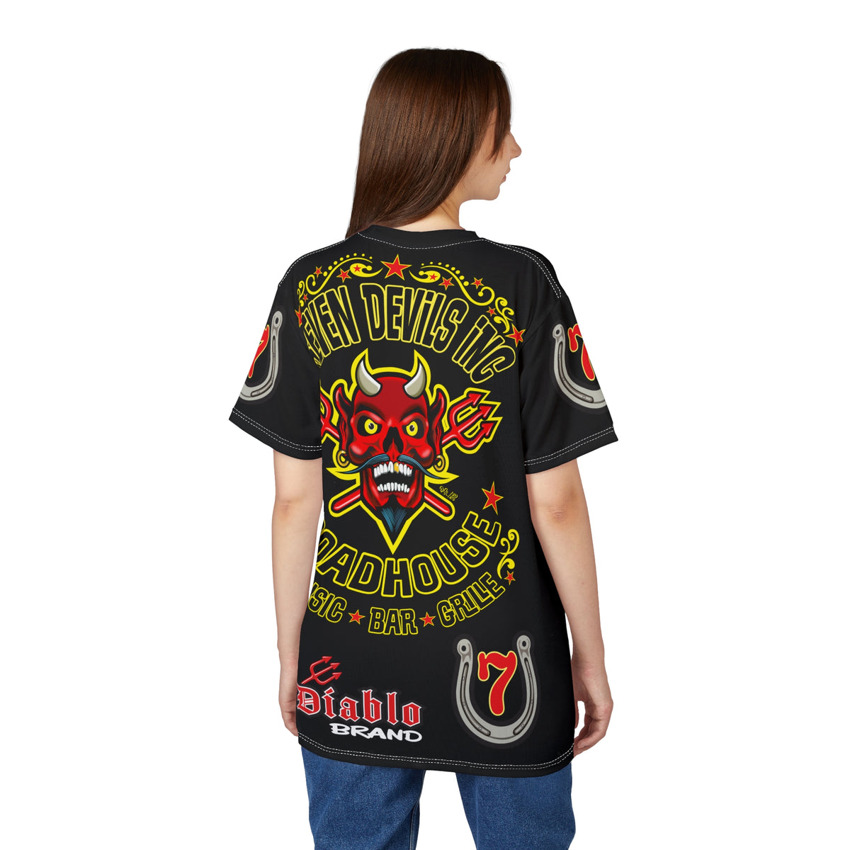 Seven Devils Road House (BLACK STAR LIMITED EDITION) Custom Super Riding Tee - Retro Devil Style Graphic Style