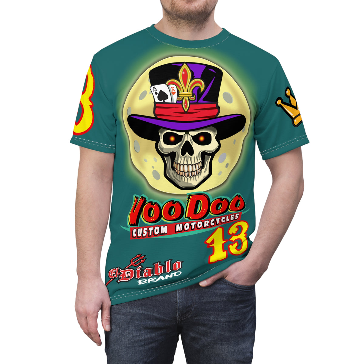 VooDoo Custom Motorcycles Mariana Blue HiViz Graphics Biker Tee