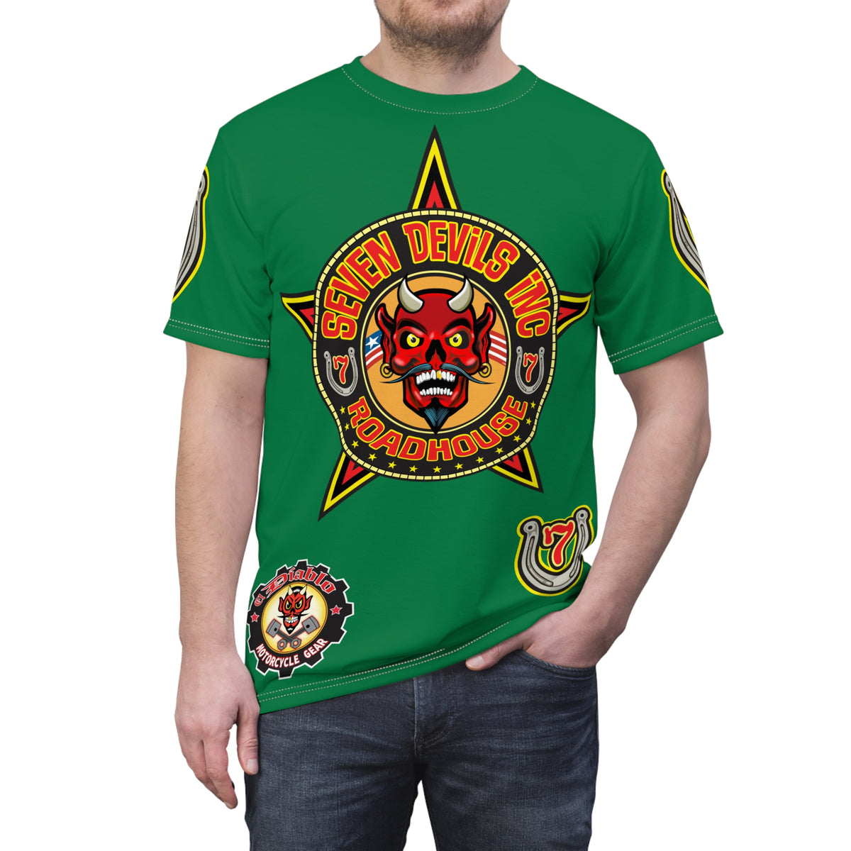 Seven Devils Inc. Roadhouse HiViz Design, Edgy Biker Shirt, Special Motorcycle Riding Gear, Seven Devils Inc.