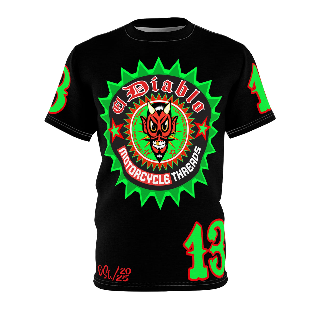 El Diablo Night Ryder HiViz Super Tee, Huge HiViz Back Graphic, See & be seen !!!