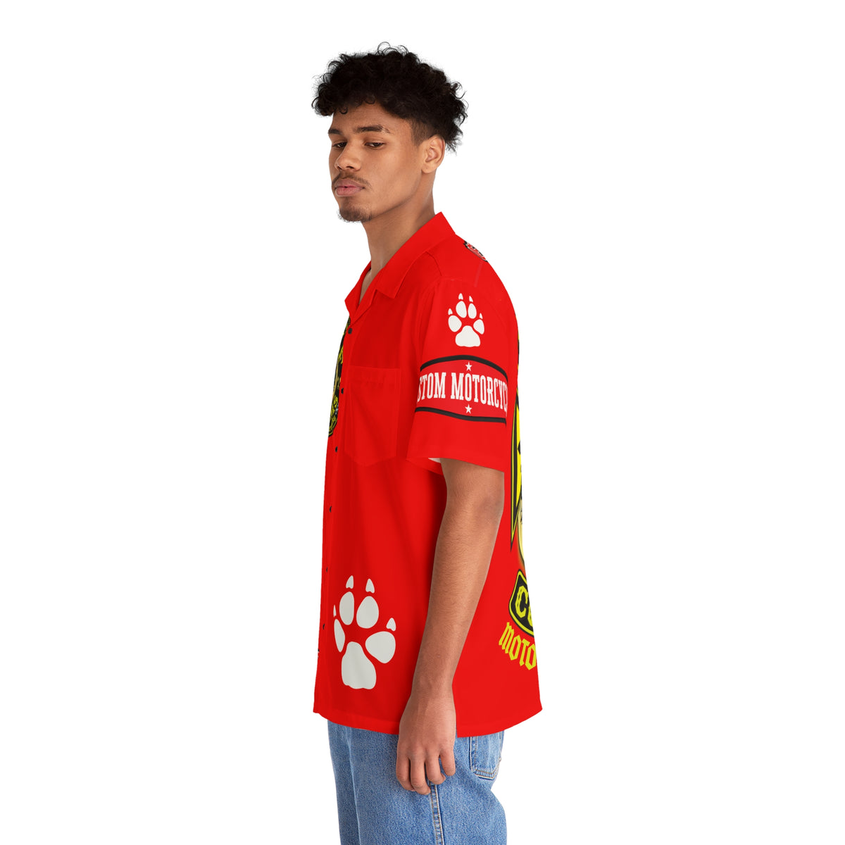 Big Bopper MWT Wolf Customs Motorcycle Hawaiian Shirt - Red "El Diablo" AOP
