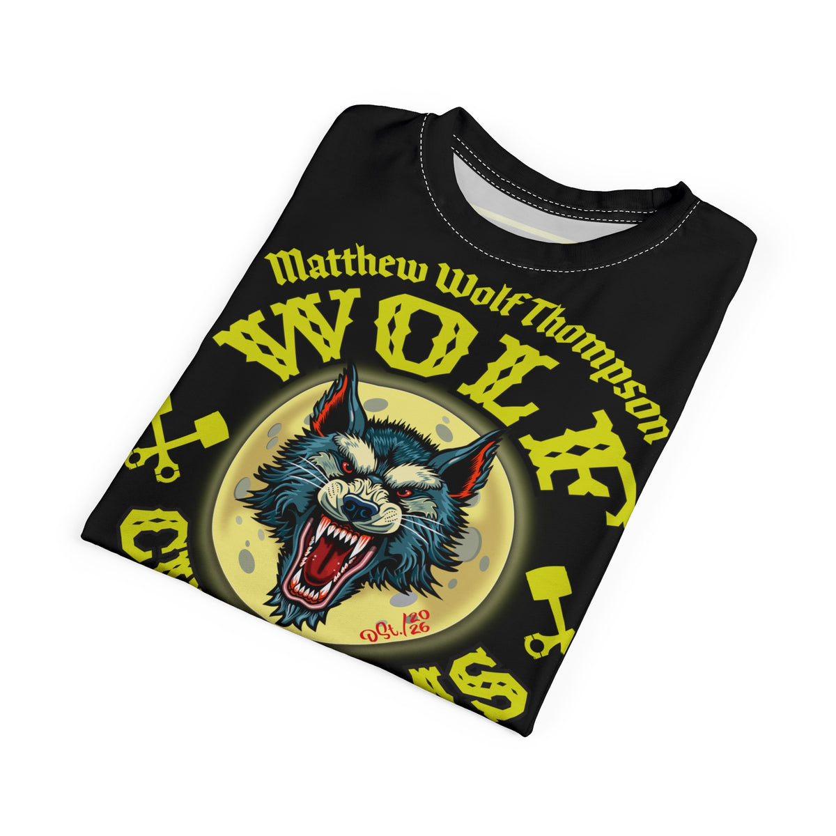 MWT Wolf Customs 13 Black with HiViZ Lumina Graphics -- Super Tee — Retro Motorcycle Club Shirt, The Best Biker Riding Tee EVER !!!