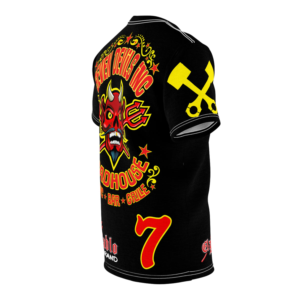 SRT Seven Devils Road House Custom Biker Riding Super Tee - Retro Devil Western Style Graphic Style