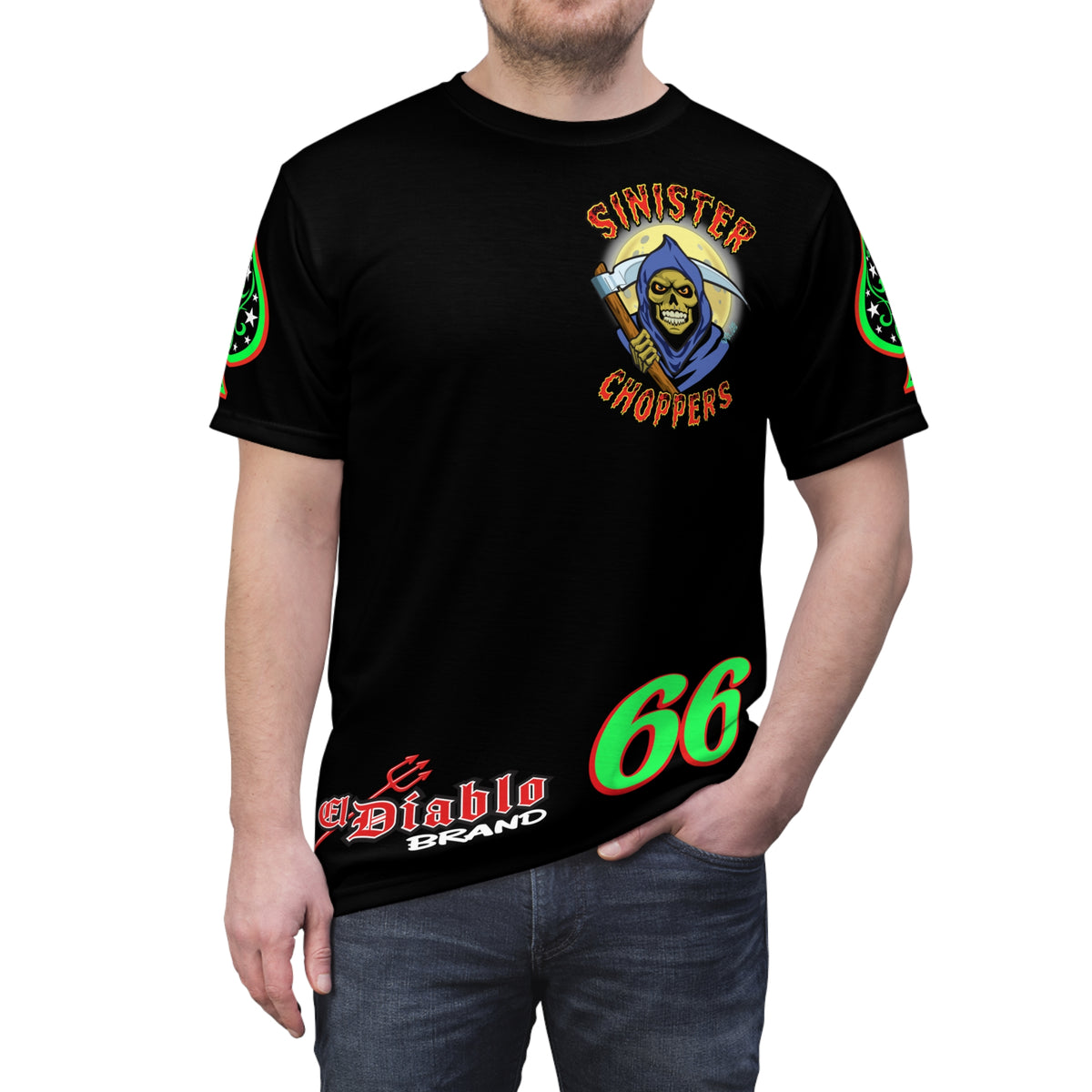 SRT Sinister Choppers Reaper Super Tee - Gothic Graphic T-Shirt for Motorcycle Riders