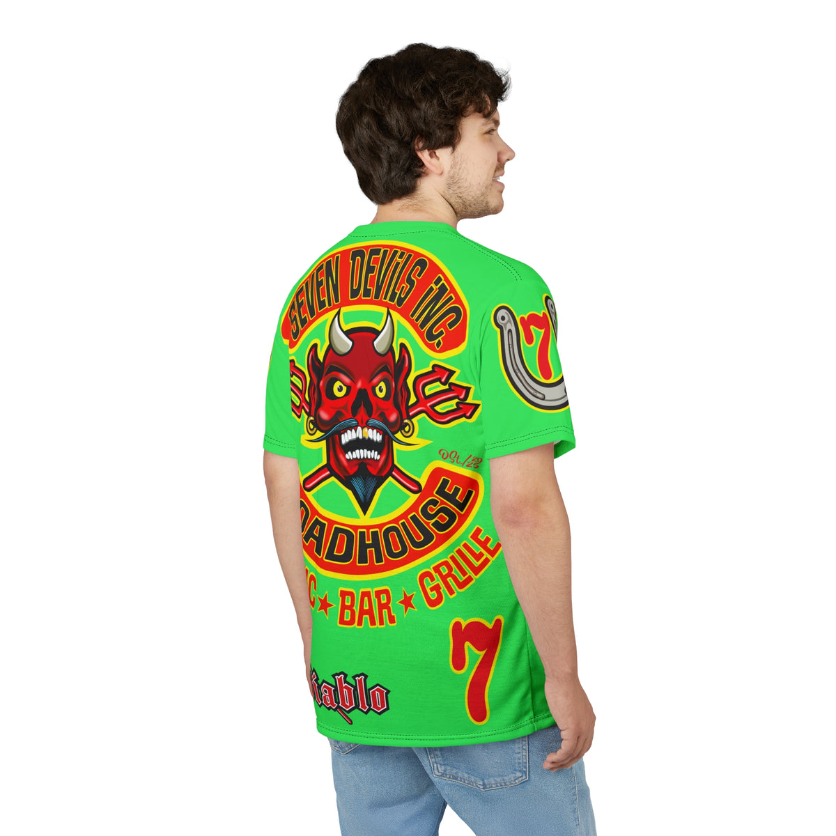 Very Special Seven Devils Inc. Roadhouse HiViZ Graphic Tee - Custom Motorcycle Riding Super Tee, Edgy Streetwear Perfect Fit & Comfort Biker Wear
