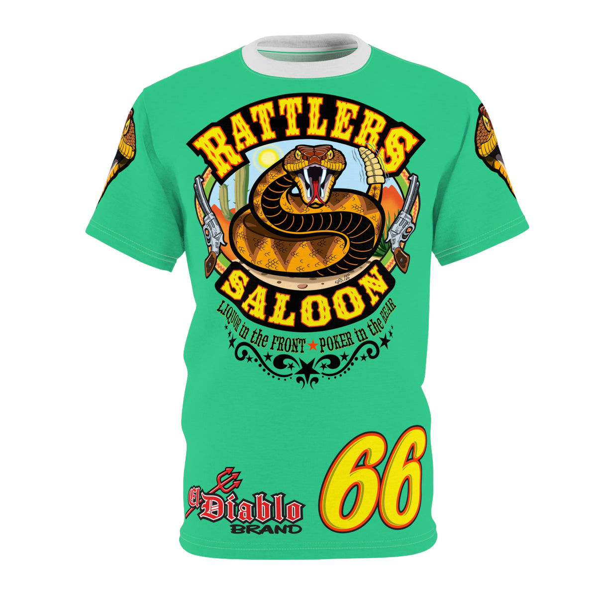 Rattlers Saloon Snake Logo Tee — Vintage Biker 66 Graphic Shirt