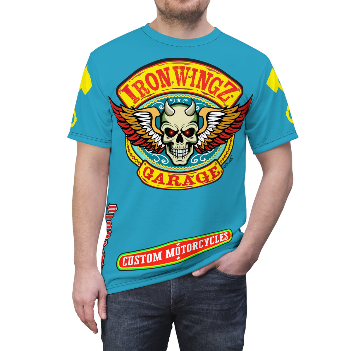 Iron Wingz Garage HiViz Super Tee, Unisex Graphic T-Shirt, Rockabilly Style Shirt, Alternative Fashion Top, Perfect Gift for Bikers