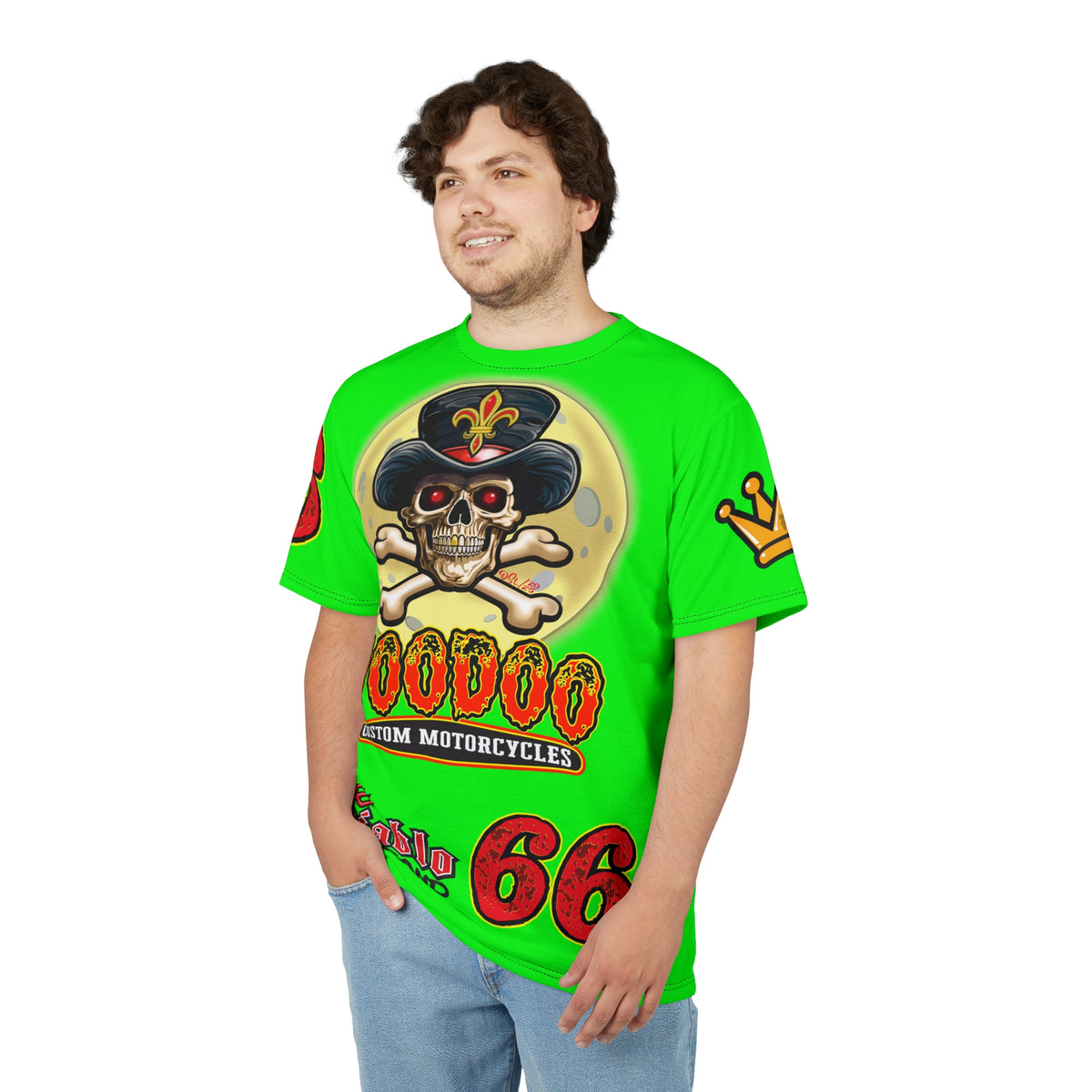 Very Special VooDoo Custom Motorcycles HiViZ  Route 66 Unisex Super Tee - High Performance Riding Gear