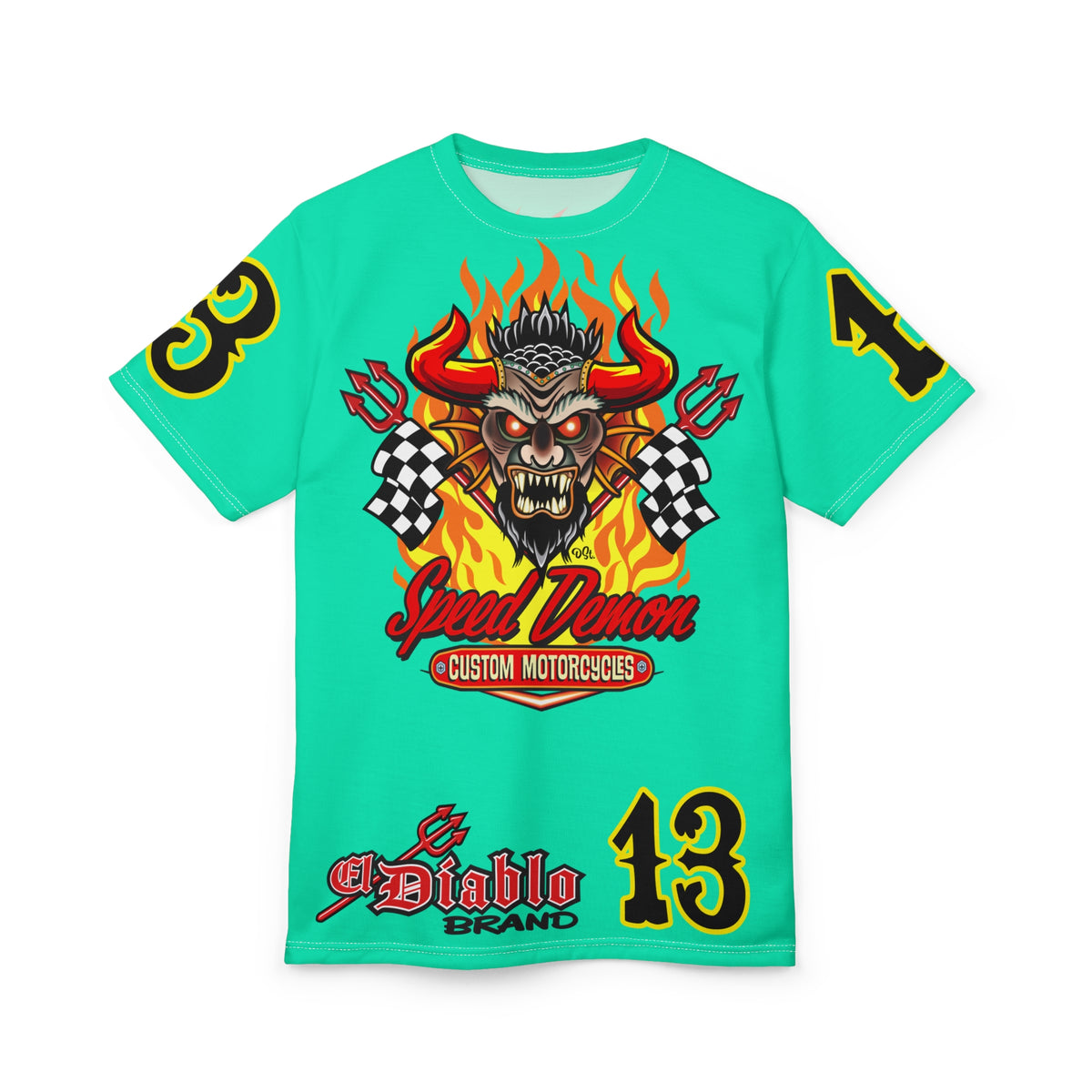 Speed Demon Customs Teal HiViZ Super Tee — Extreme Edgy Graphics - Bad Attitude Custom Biker Riding Gear
