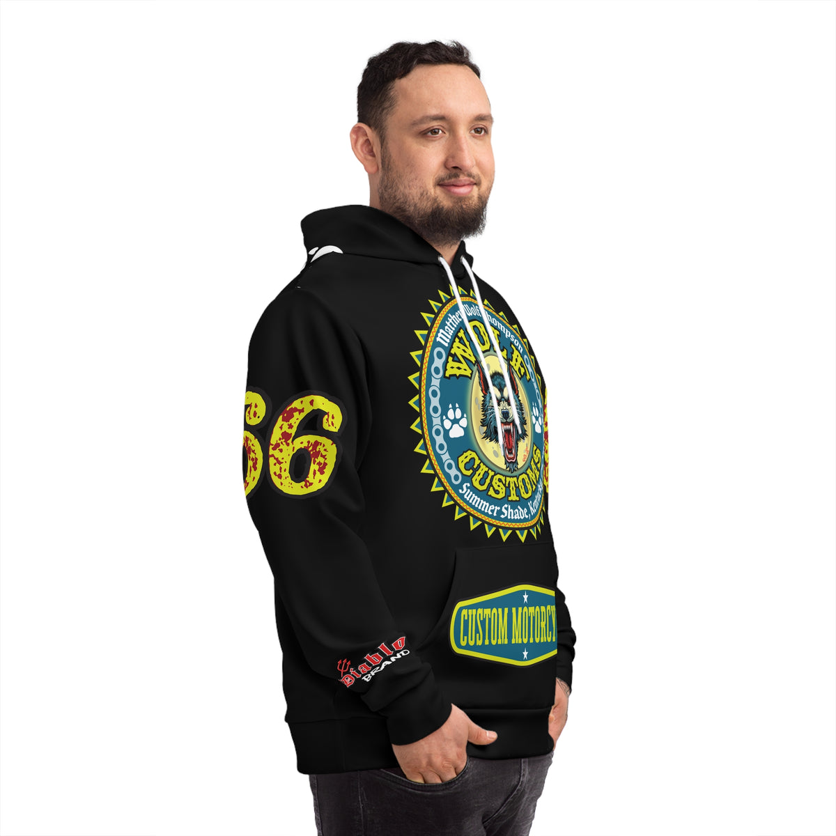 HoodZ Wolf Customs Motorcycle Hoodie — Vintage Biker Graphic Hooded Sweatshirt
