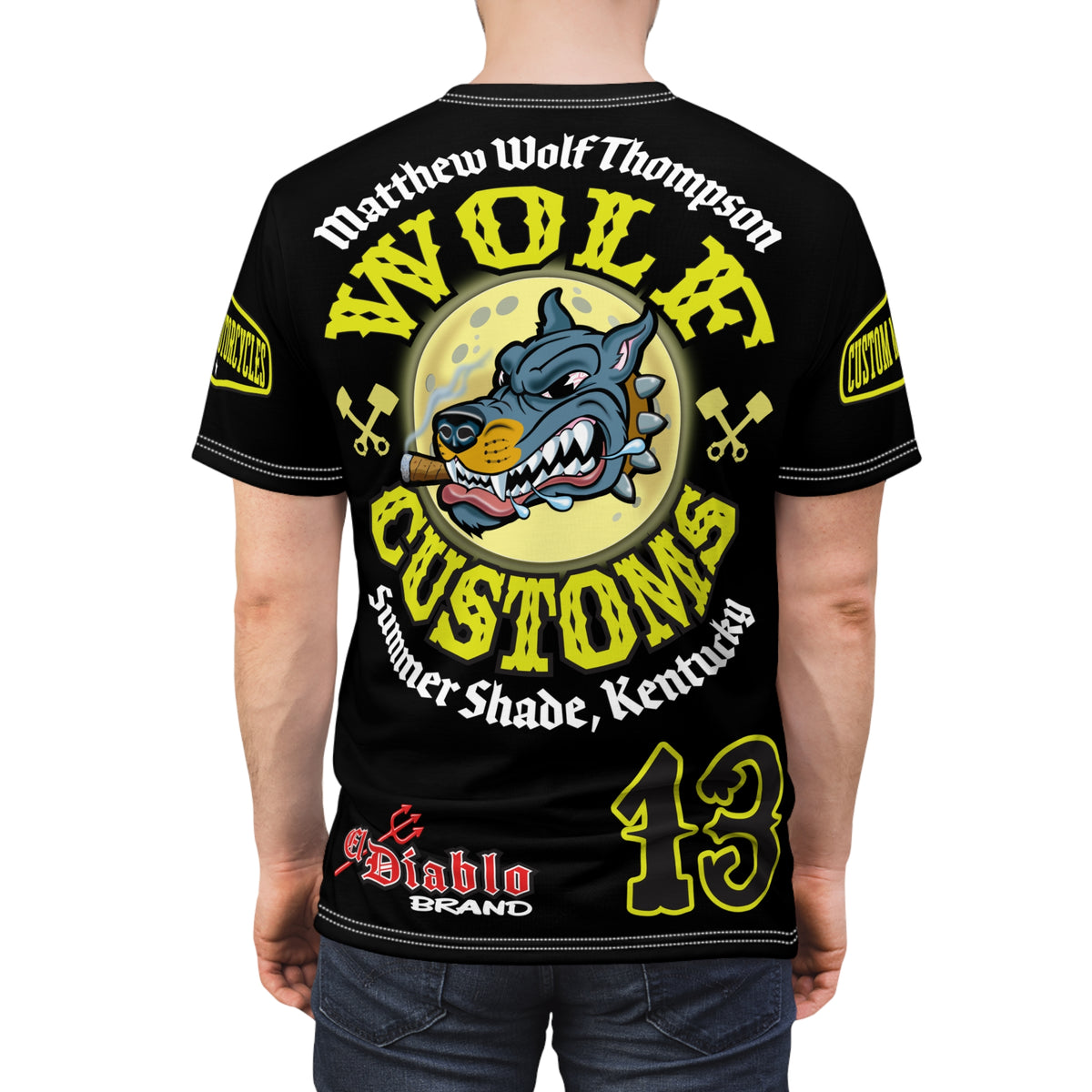 MWT Wolf Customs 13 Black & XL Graphics-Retro Style Super Riding Tee — Retro Motorcycle Club Shirt, The Best Biker Riding Tee EVER !!!