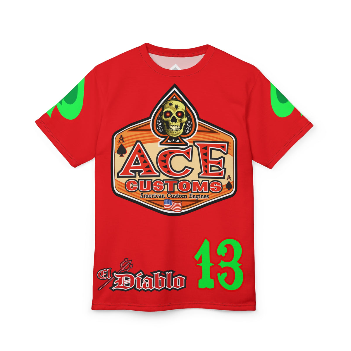 American Custom Engines ACE - Specially Designed Lumina Green  Ace of Spades Death Card High visibility Graphics