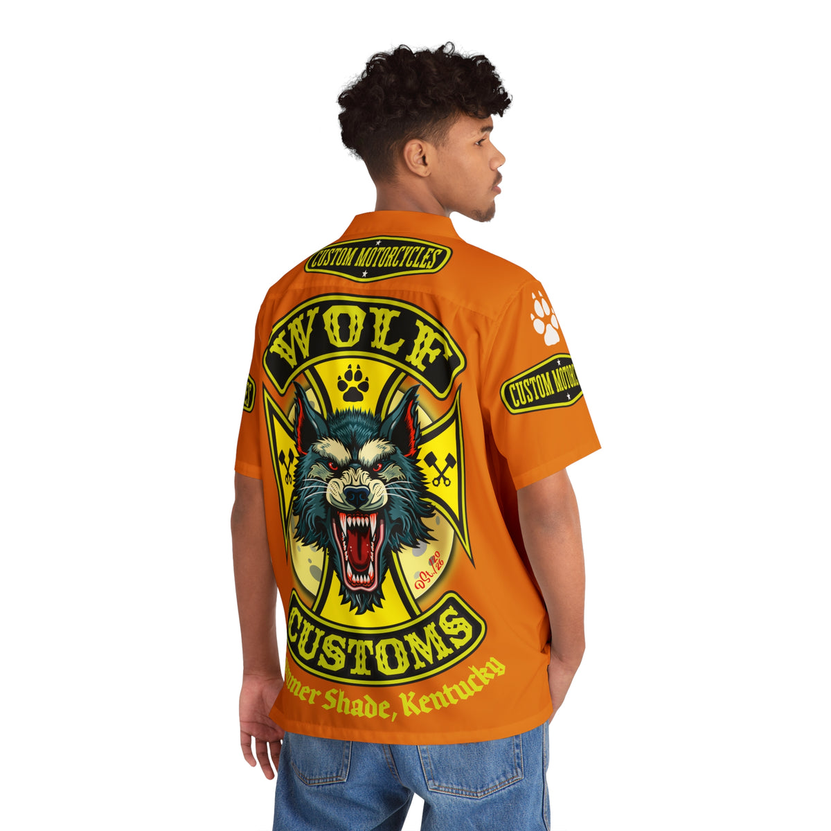 Big Bopper MWT Wolf Customs Motorcycle Hawaiian Shirt -  For Big Boys to Size 5XL