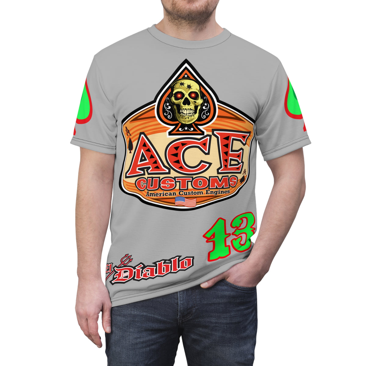 American Custom Engines ACE - Special Lumina Green  Ace of Spades Death Card High visibility Graphics