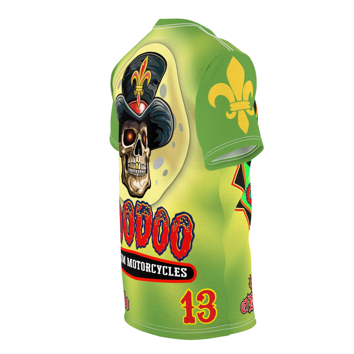 Voodoo Custom Motorcycles Unisex Tee - Edgy Tie Dye Skull Design for Bikers