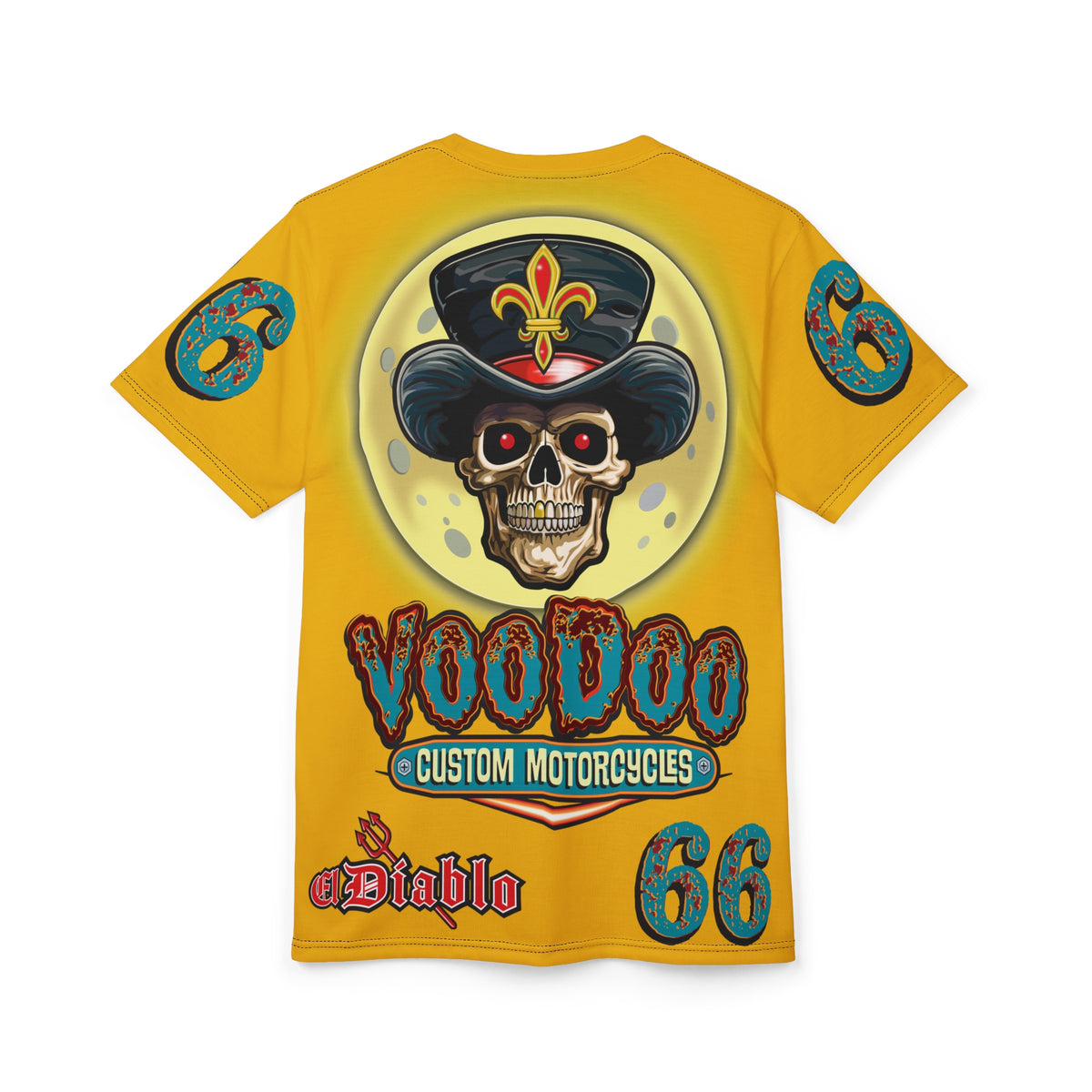 Voodoo Custom Motorcycles Unisex HiViz Tee, Edgy Graphic Shirt, Motorcycle Apparel, Skull T-Shirt, Perfect for Bikers