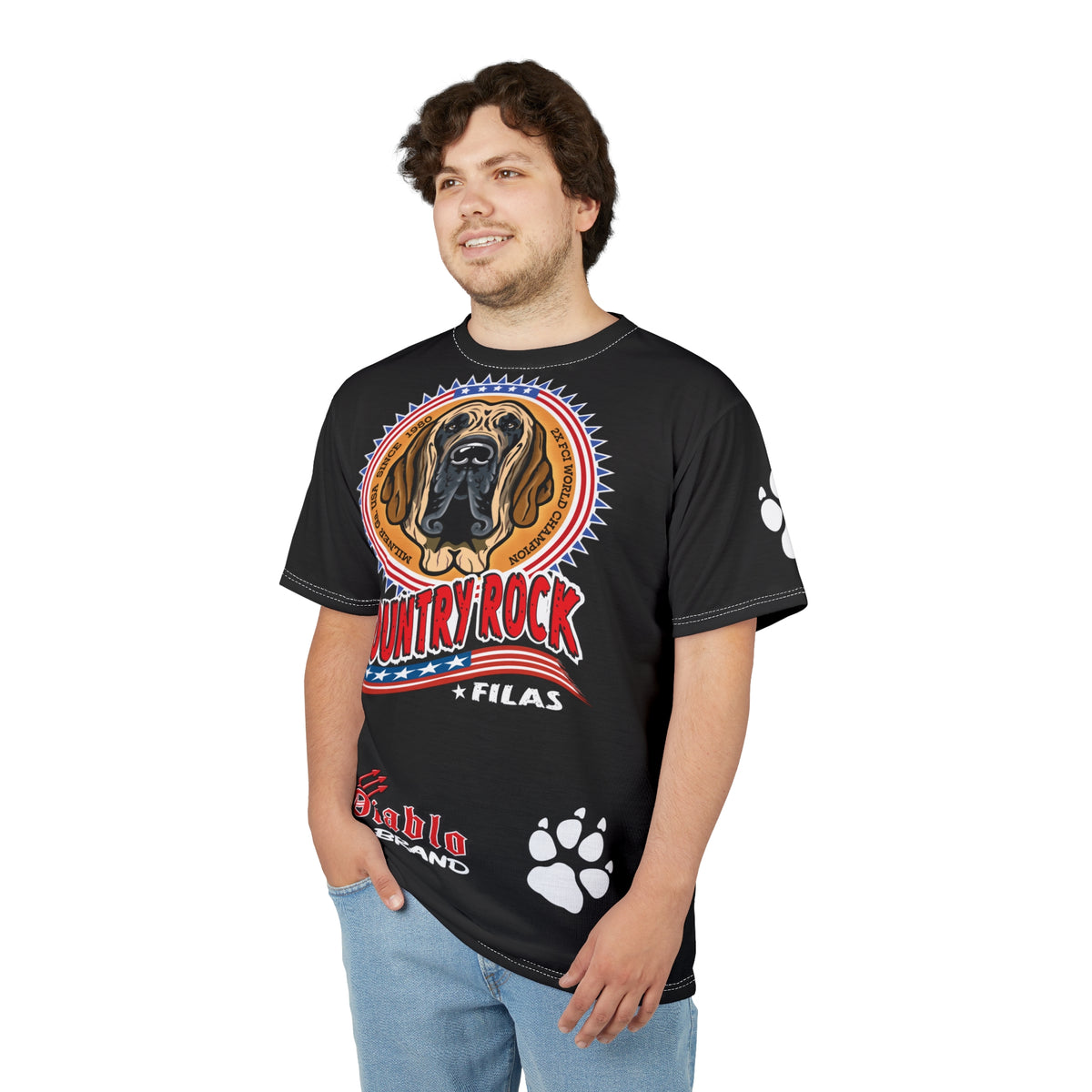 Country Rock Dog Graphic Super Tee — El Diablo Brand Paw Print T-Shirt