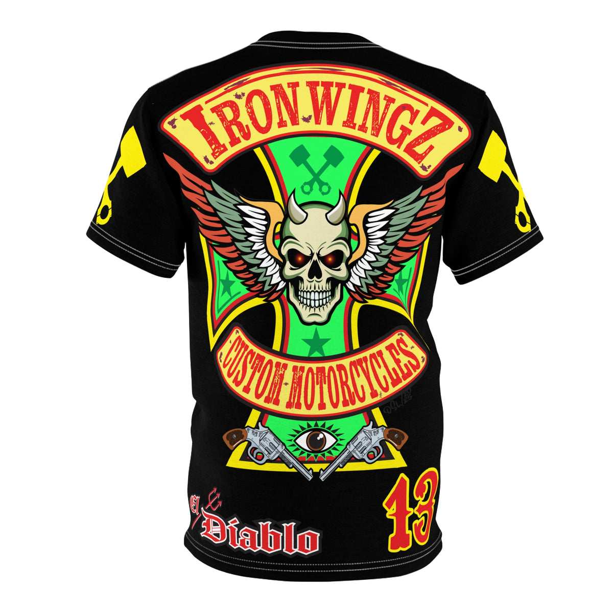 Iron WingZ Customs HIviz Graphic Super Tee, Edgy Streetwear, Customized Apparel, Gift for Bikers
