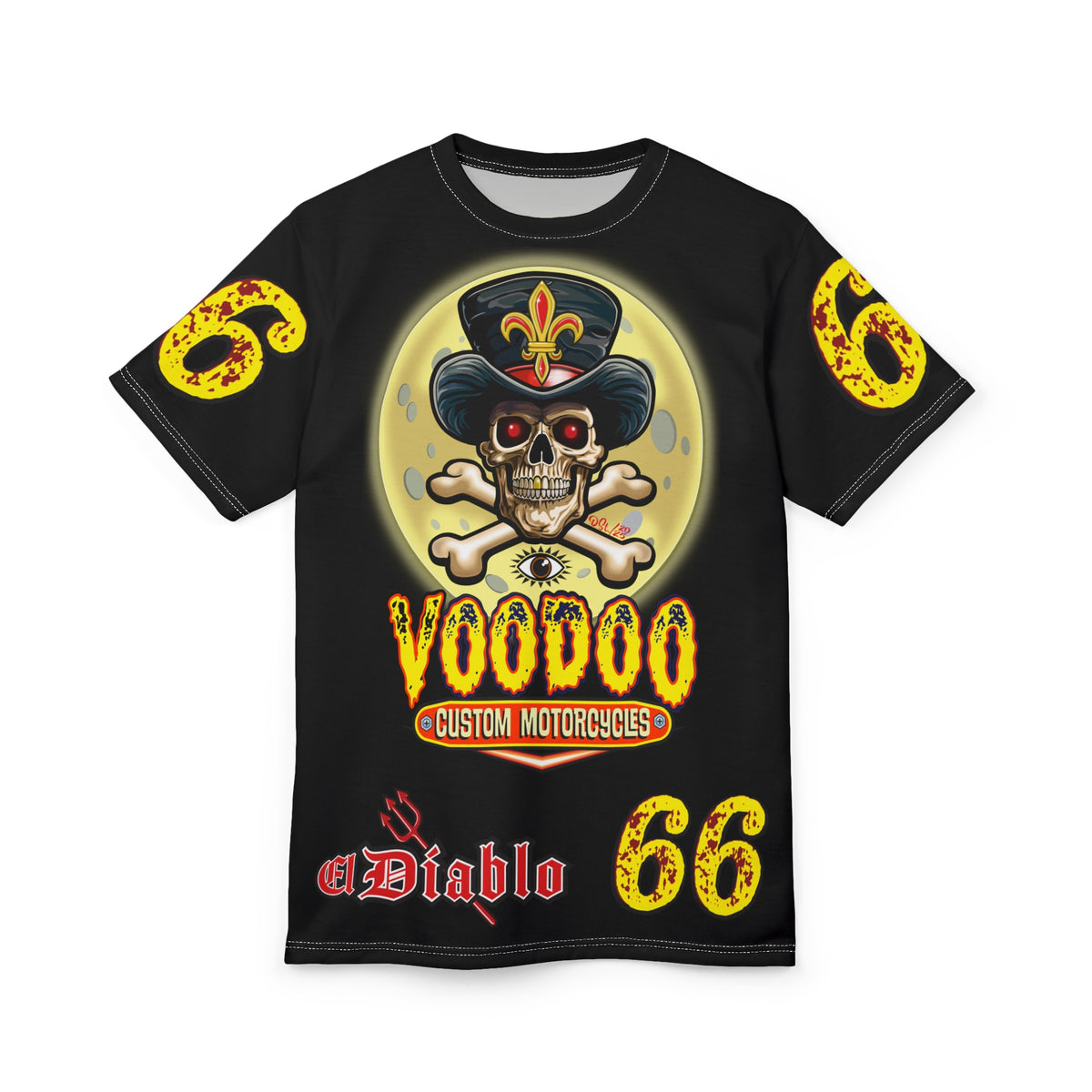 Voodoo Custom Motorcycles Black HiViz Tee, Edgy Graphic Shirt, Motorcycle Apparel, Skull T-Shirt, Perfect for Bikers