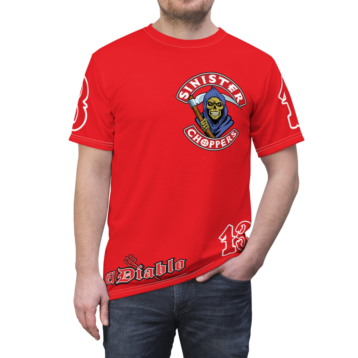 SRT Sinister Choppers Reaper HiViz Super Tee - Bad Attitude Skull Design for Bikers