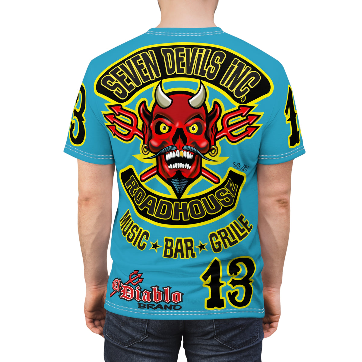 Seven Devils Inc. Roadhouse Bad in  Black Super Tee — Extreme Edgy Graphics - Bad Attitude Custom Biker Riding Gear