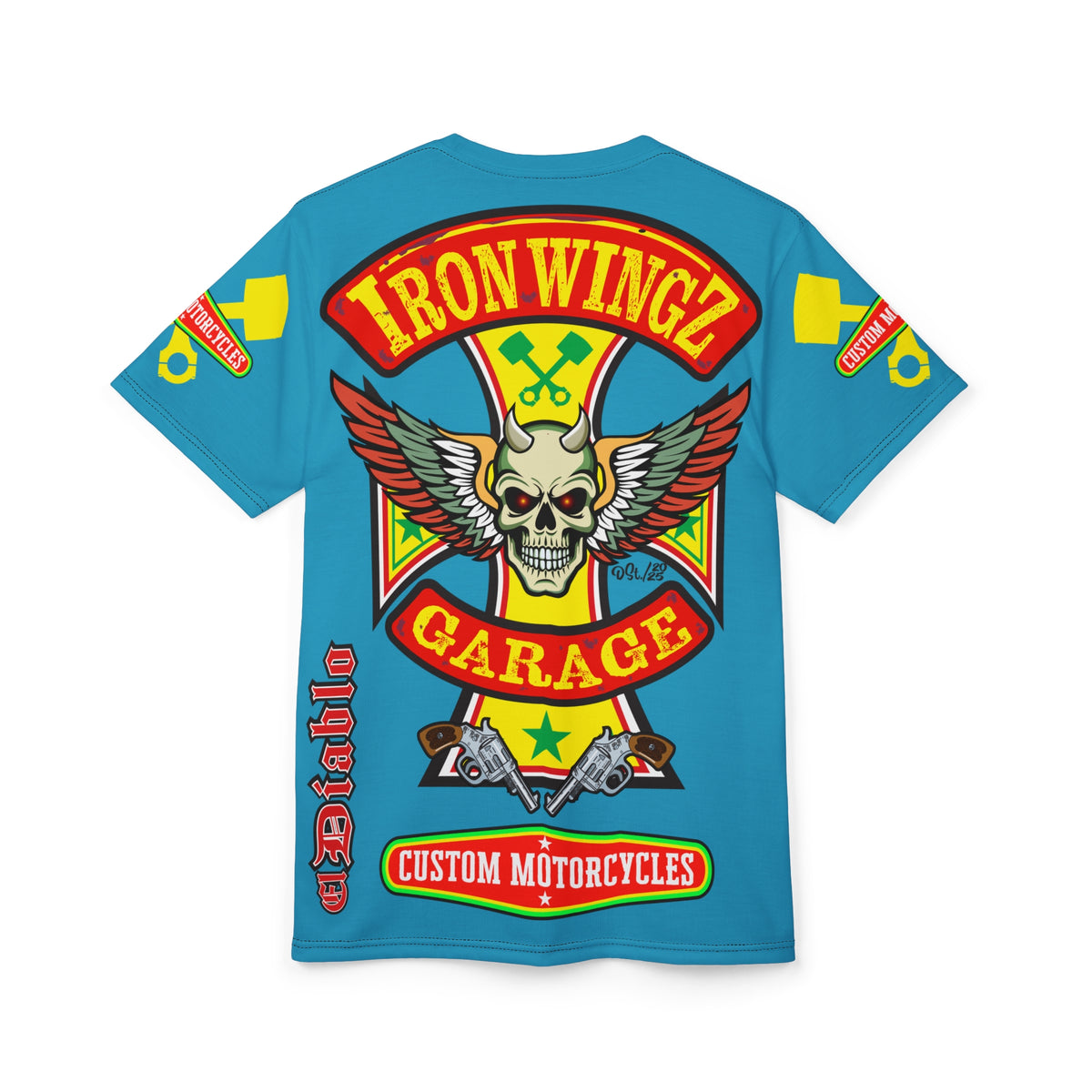 Iron Wingz Garage HiViz Super Tee, Unisex Graphic T-Shirt, Rockabilly Style Shirt, Alternative Fashion Top, Perfect Gift for Bikers