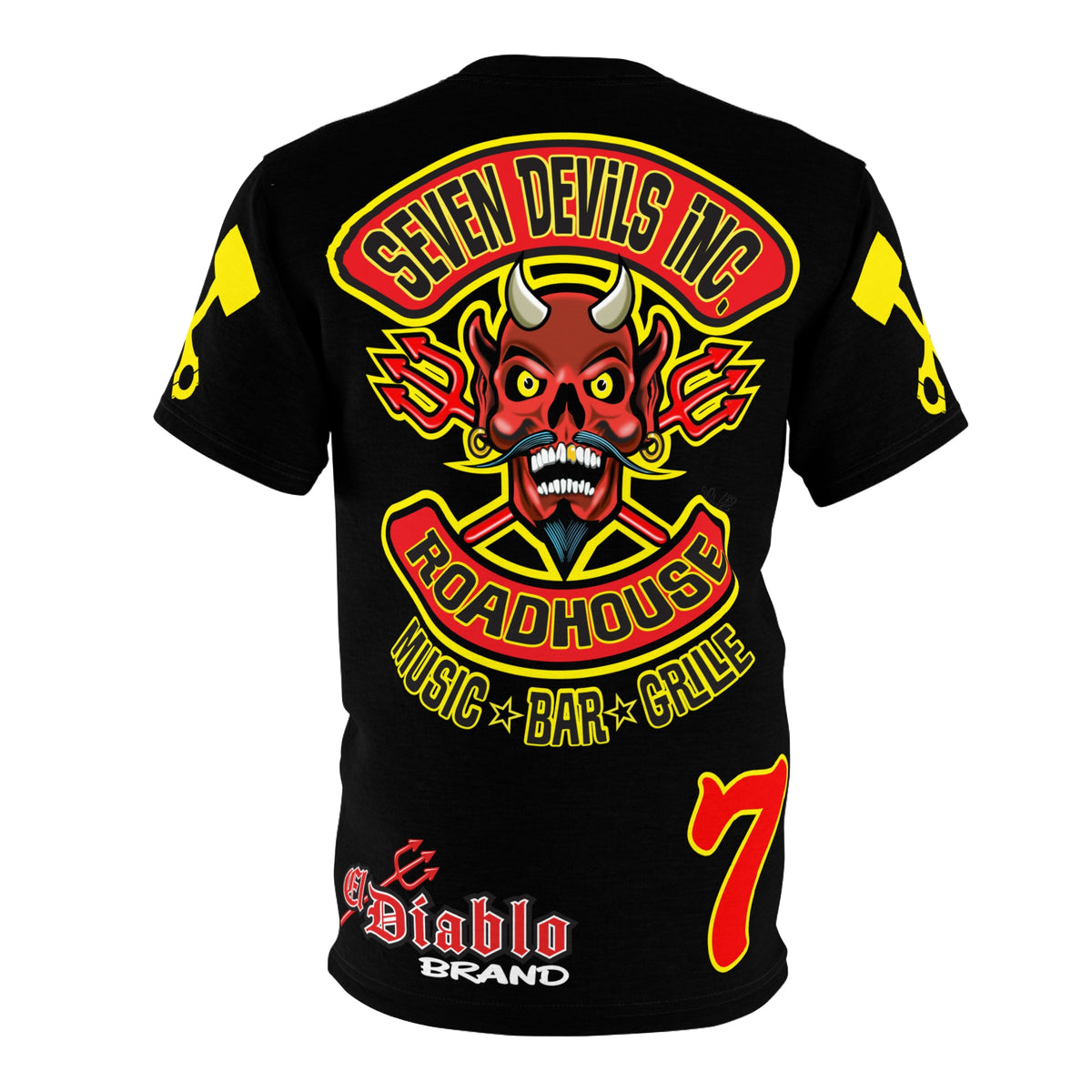 SRT Seven Devils RoadHouse Custom Biker Riding Super Tee - Retro Devil Western Style Graphic Style